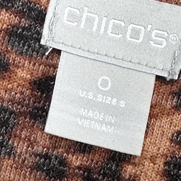 Chicos Tunic Top 0 Small Animal Leopard Brown Long Sleeve Shirt Trendy Work - Picture 5 of 9
